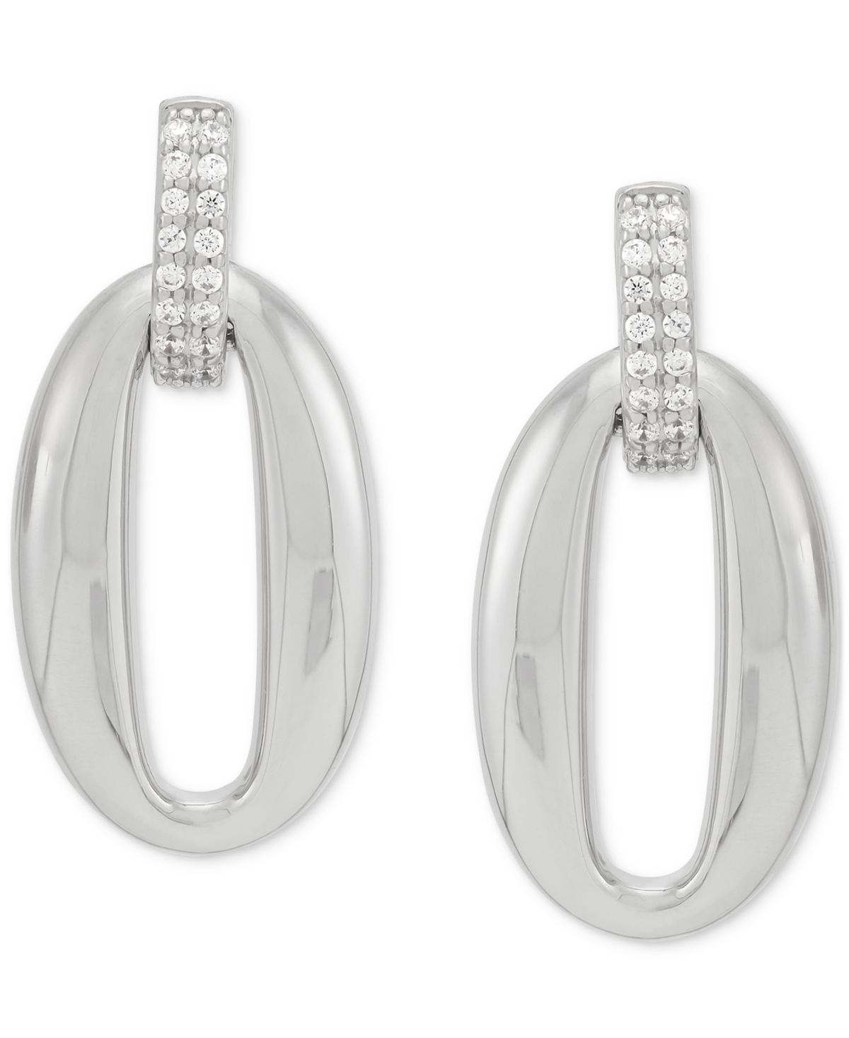 Macy's Diamond Oval Drop Earrings (1/10 Ct. T.w.) In Sterling Silver In Sterling Silver