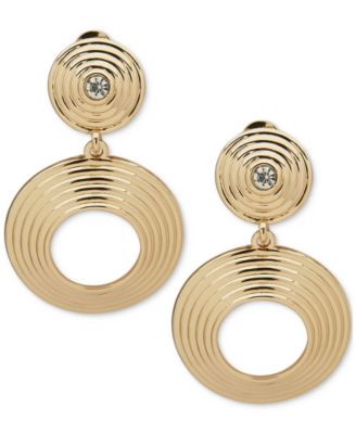 Anne Klein - Gold-Tone Pav&eacute; Spiral Clip-On Orbital Drop Earrings