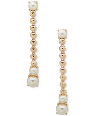 Anne Klein - Gold-Tone Imitation Pearl & Polished Bead Linear Drop Earrings