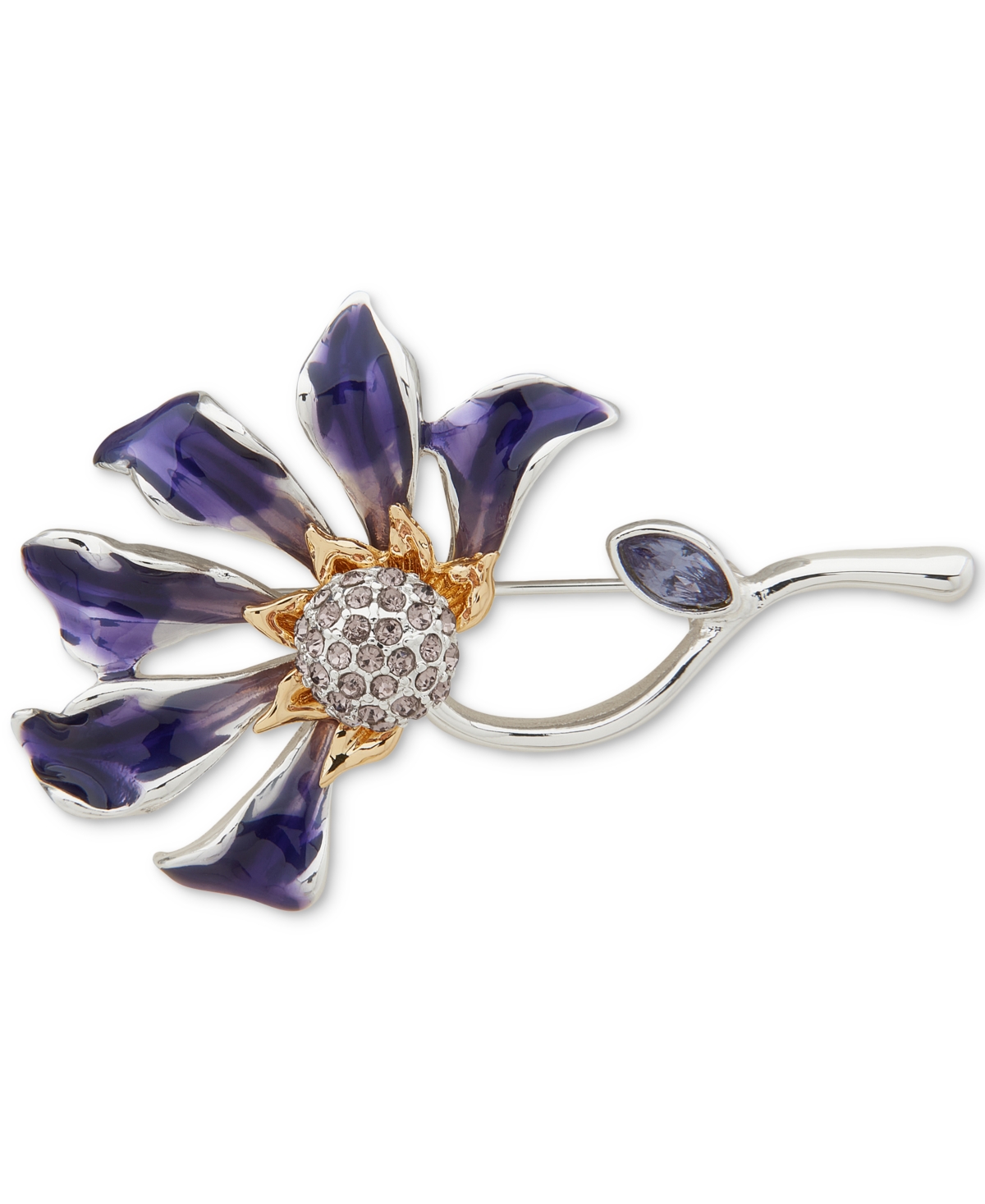 Two-Tone Pave & Marquise Crystal Flower Pin - Purple