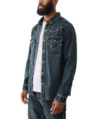 True Religion Men's Super T Western Long Sleeve Denim Button-Front Shirt