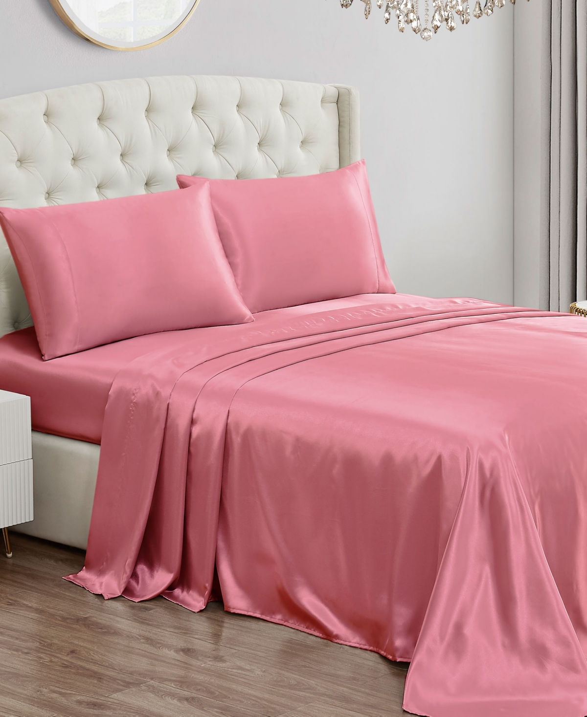 Shop Juicy Couture Satin 3 Piece Sheet Set, Twin In Rose Pink