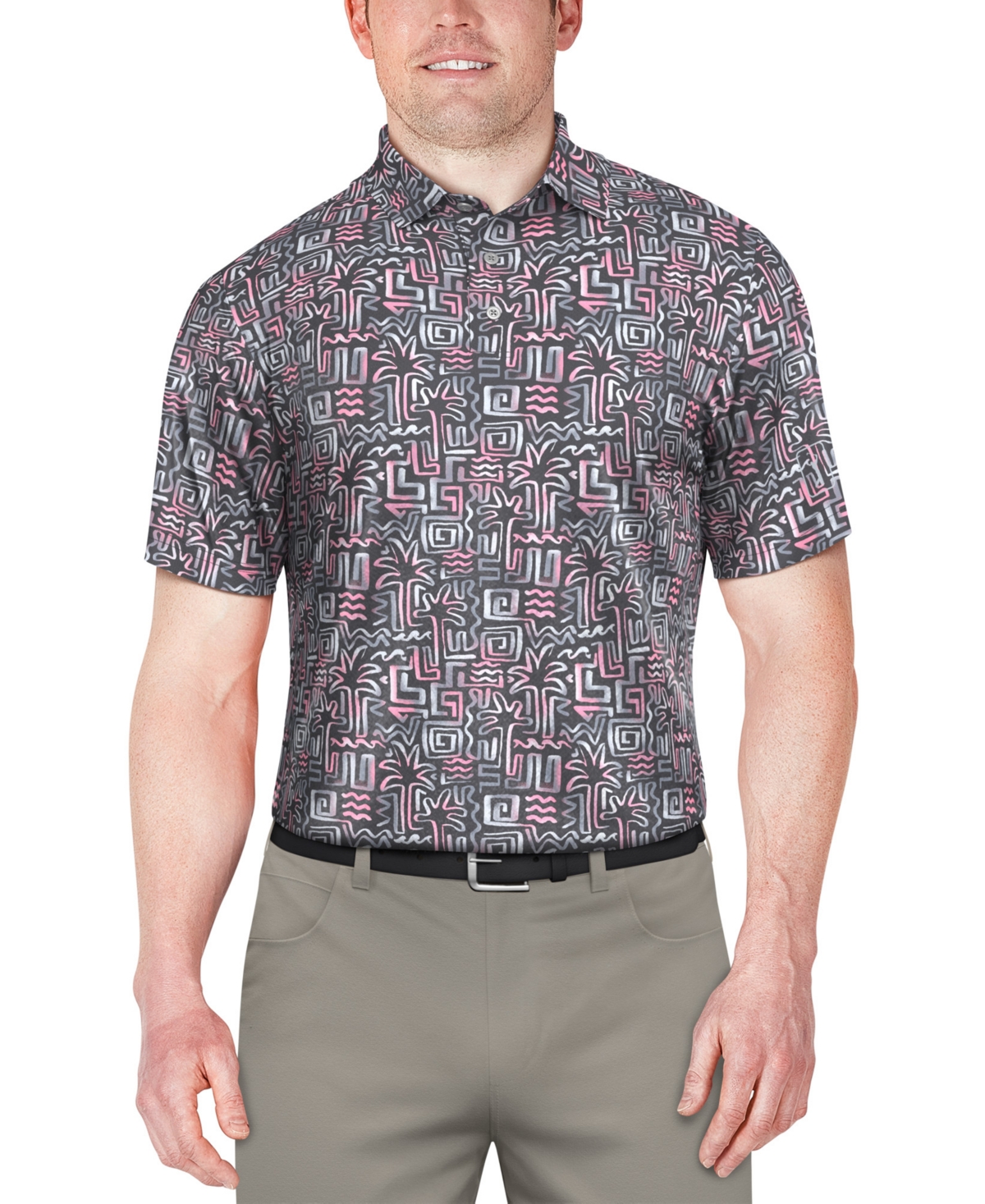 Men's Palm-Print Performance Golf Polo Shirt - Iron Gate