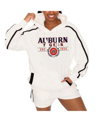 Women's Cream Auburn Tigers Down, Set, Go Pullover Hoodie and Shorts Set
