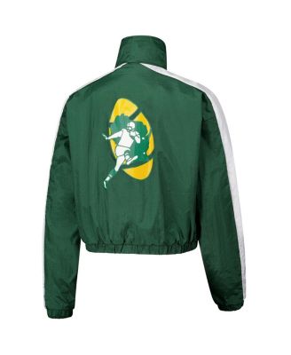 Women's Green Green Bay Packers Nylon Cropped Full-Zip Jacket