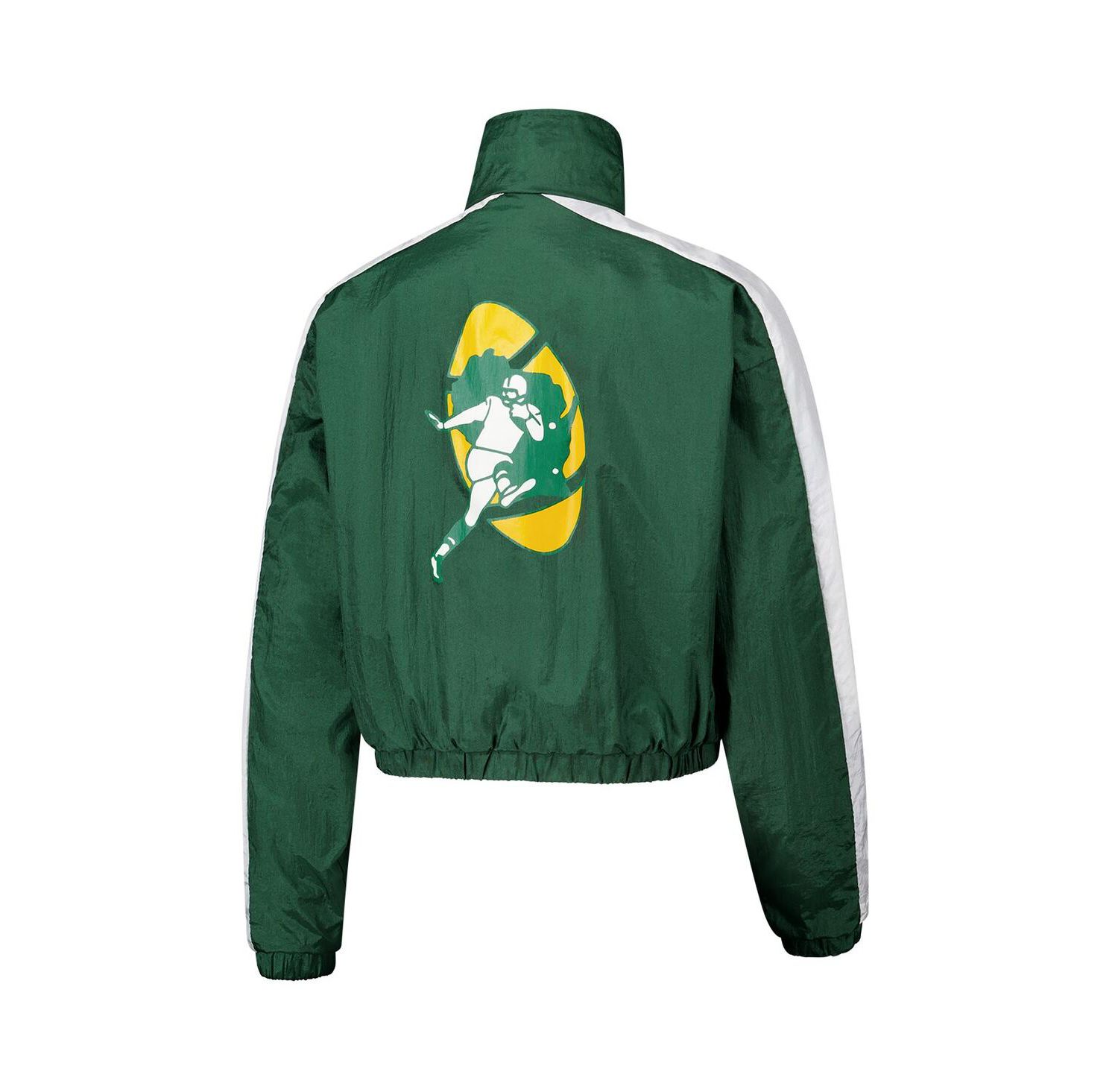 Women's Green Green Bay Packers Nylon Cropped Full-Zip Jacket