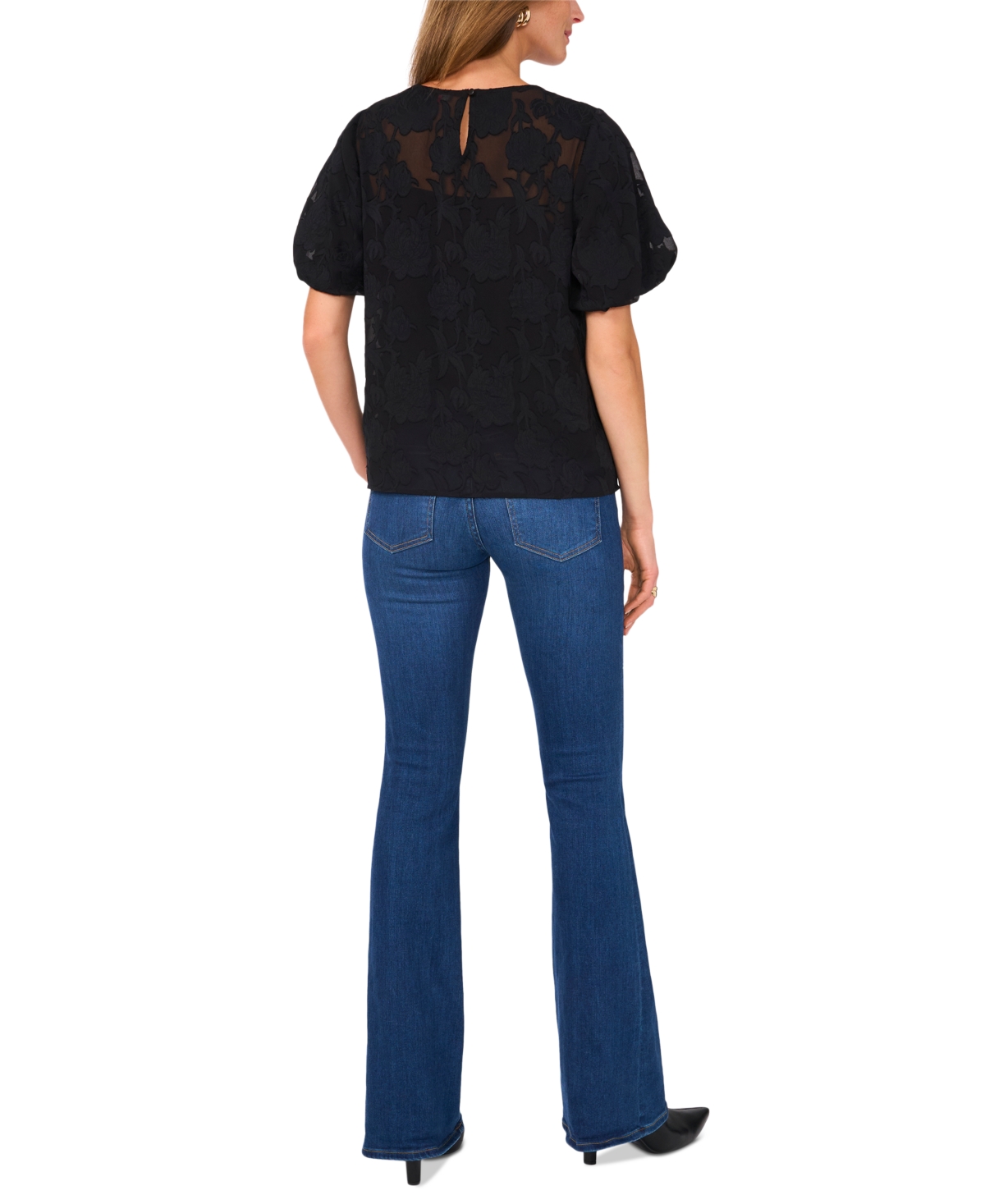 Vince Camuto Women's Floral-Jacquard Puff-Sleeve Top