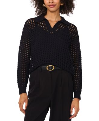 Vince Camuto - Women's Mesh Stitch Johnny-Collar Sweater