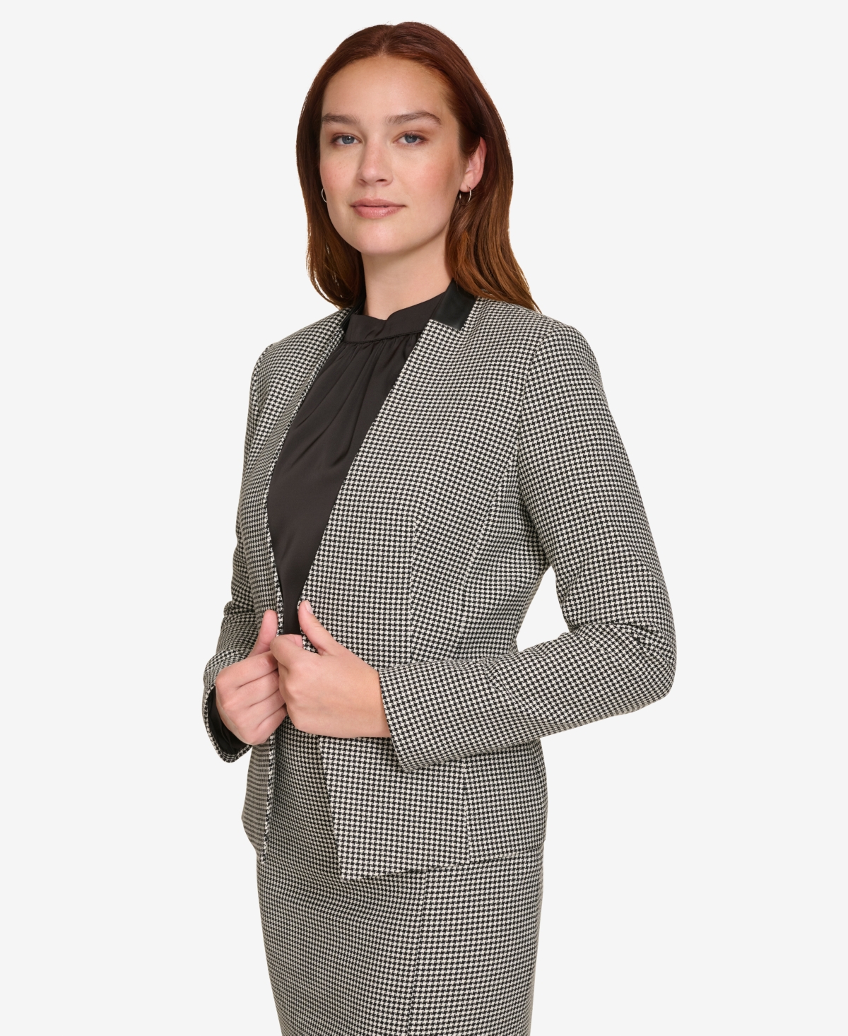 Calvin Klein Women's Houndstooth Blazer -cream