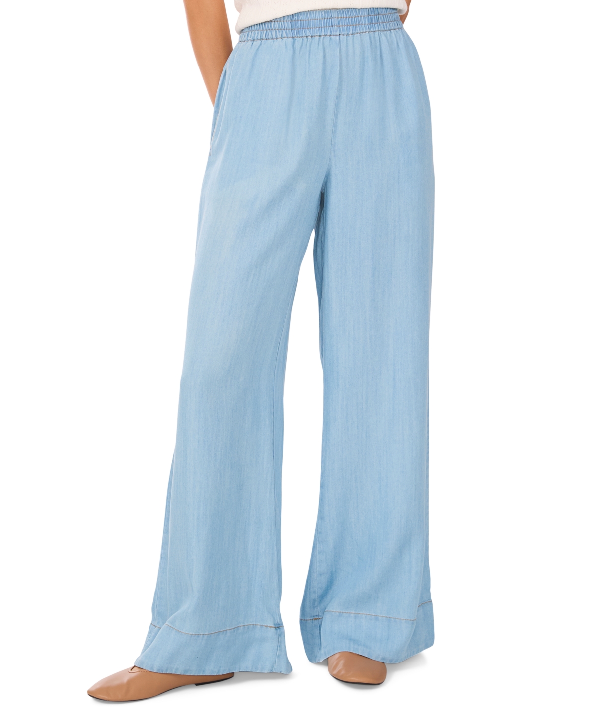 Women's Chambray Wide-Leg Pants - Angel Blue