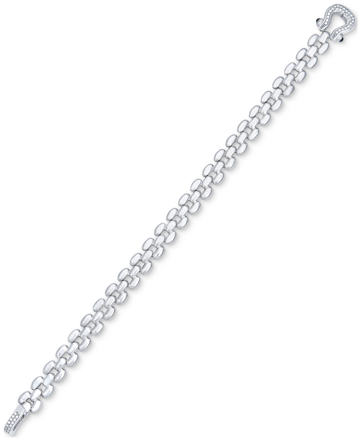 Macy's Diamond Horseshoe Clasp Panther Link Chain Bracelet (1/5 Ct. T.w.) In Sterling Silver In Sterling Silver