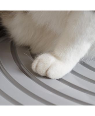 USA Large Stylish Round Top Entry Cat Litter Box with Scoop, Curved Kitty Litter Pan with Litter Particle Catching, Navy/White