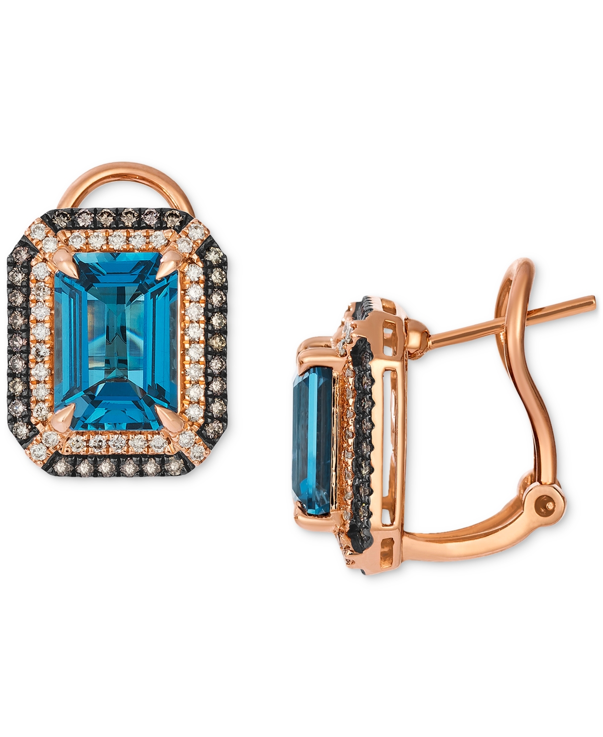 Le Vian Deep Sea Blue Topaz (5 Ct. T.w.) & Diamond (5/8 Ct. T.w.) Post/clip-on Convertible Button Earrings I In Rose Gold