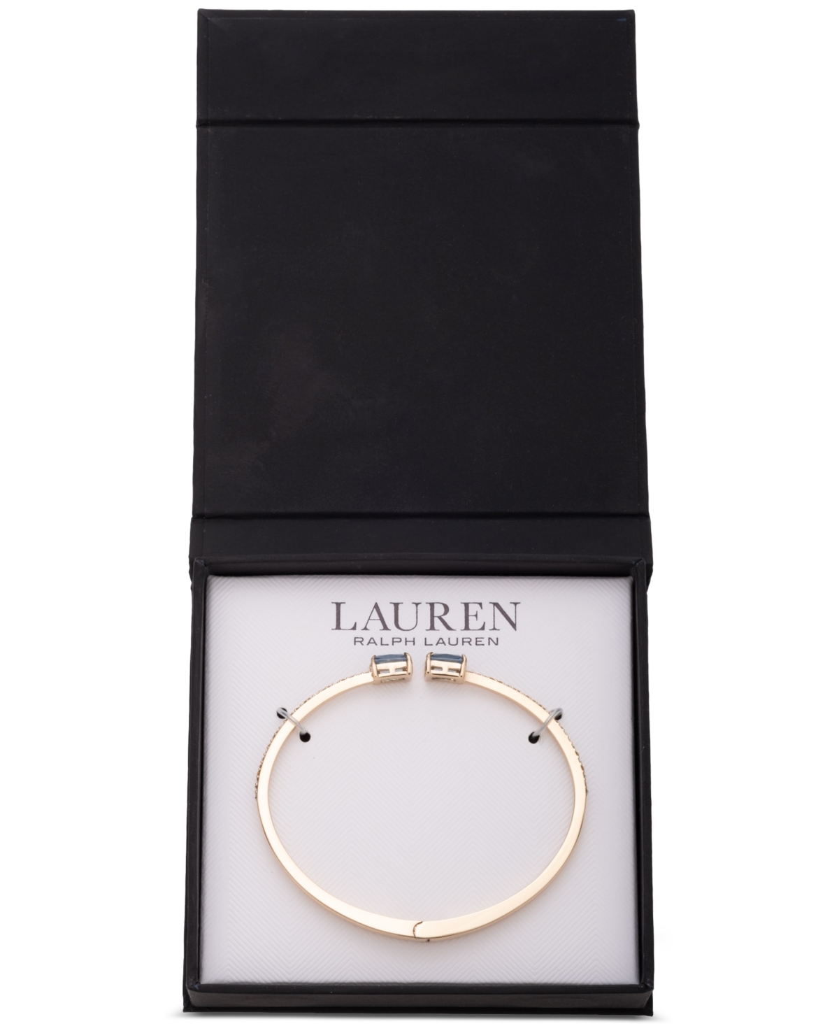Ralph Lauren Gold-tone Square Stone Bangle Bracelet In Lt Sapphre