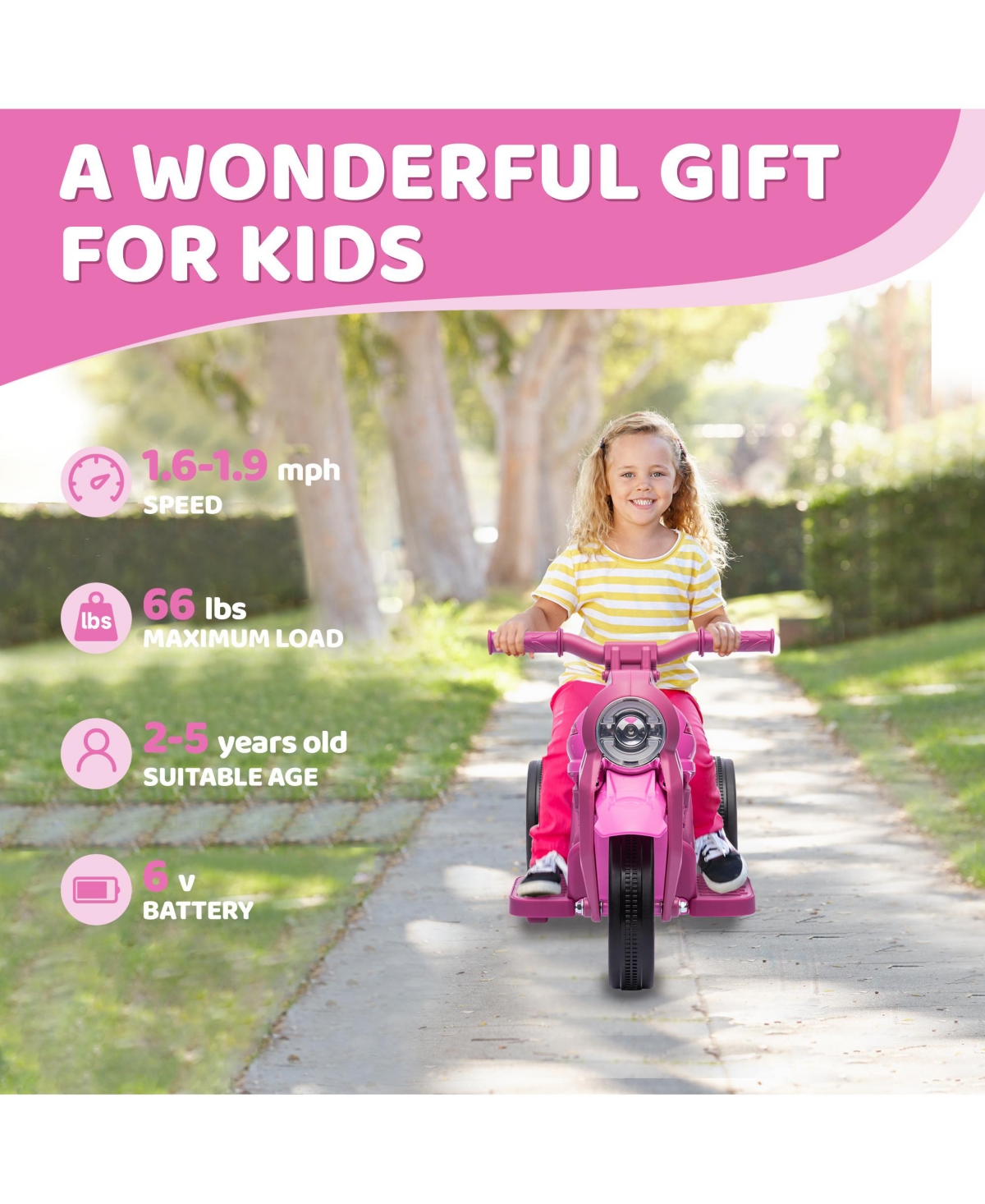 Qaba Ride on Motorcycle, 6V Ride on Bubble Car w/ Music