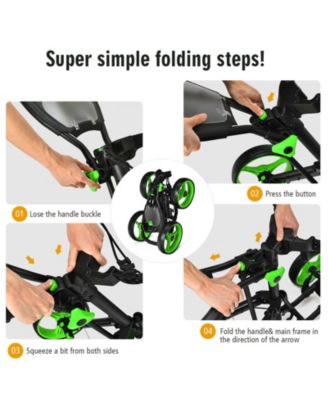 4 Wheels Folding Golf Push Cart W/ Adjustable Handle Foot Brake