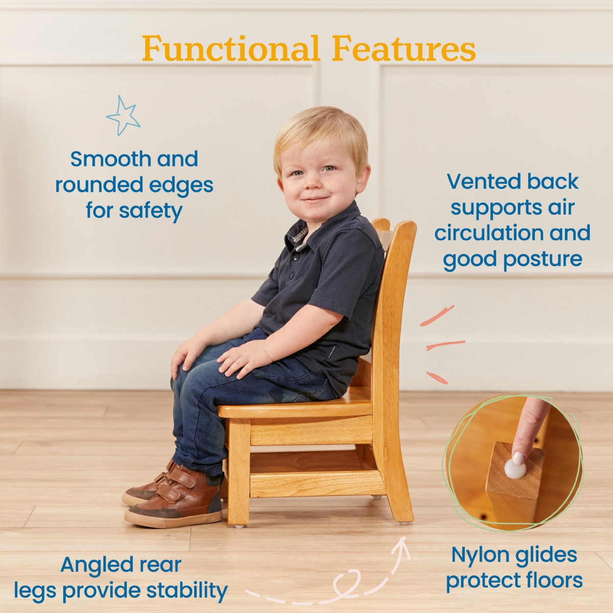 ECR4Kids 24in x 48in Rectangular Hardwood Table with 16in Legs and Four 8in Chairs,- Honey