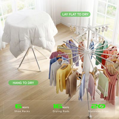 No-Assembly Foldable Clothes Drying Rack with Wheels, Double-Layer Heavy-Duty Laundry Stand for Indoor & Outdoor Use