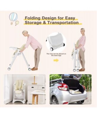 Baby Convertible Folding Adjustable High Chair with Wheel Tray Storage Basket