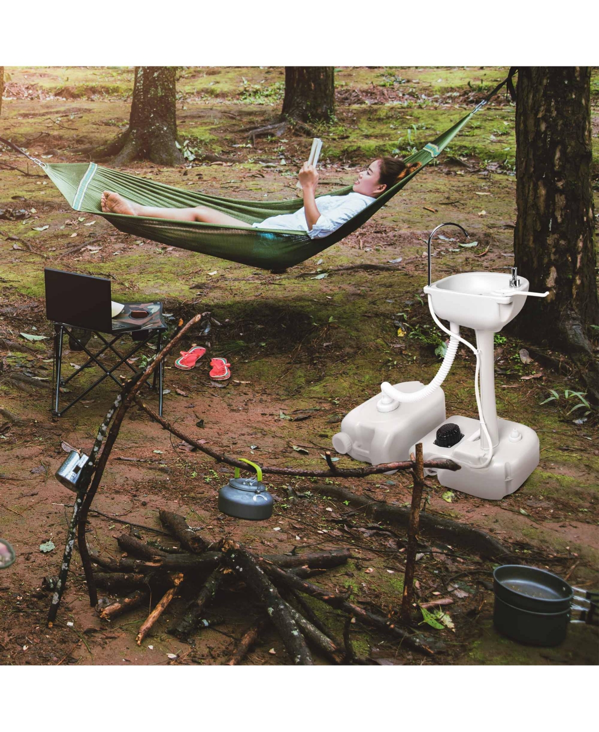 Yescom 17L Portable Camping Sink w/ Pump & 2 Pcs 24L Water Tank, Small Handwashing Station For Rv Travel Outdoor Party