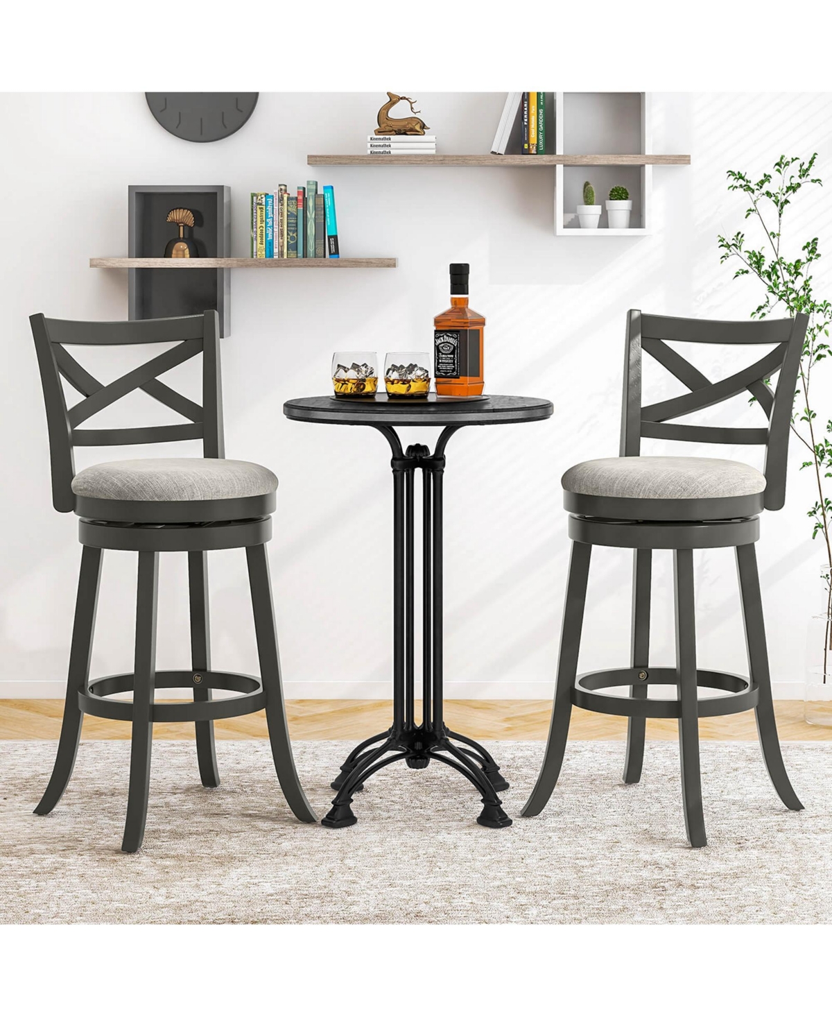 Swivel Bar Stools Set of Bar Height Chairs with Hollow Back Soft-padded Seat