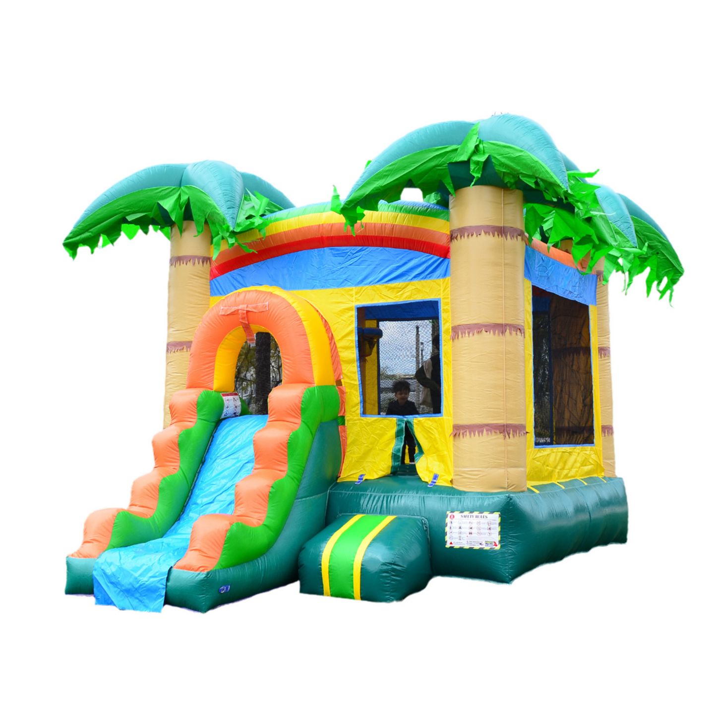 Детская игрушка HERO Kiddo HeroKiddo Tropical Breeze Commercial Grade Inflatable Bounce House & Water Slide Combo (No Blower, No Stakes), цвет: Open Miscellaneous — фото 1