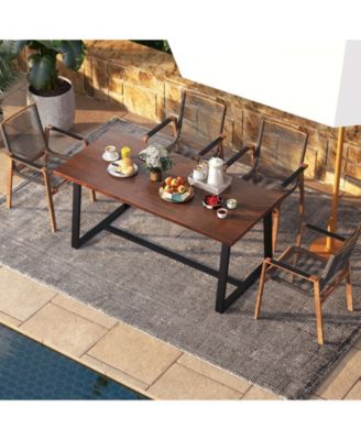 63" Large Dining Table with Wavy Edge and Heavy-duty Metal Frame