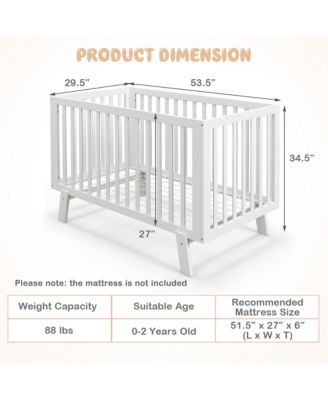 Wooden Baby Crib 3-Height Adjustable Wood Mini Crib Non-Toxic Finish