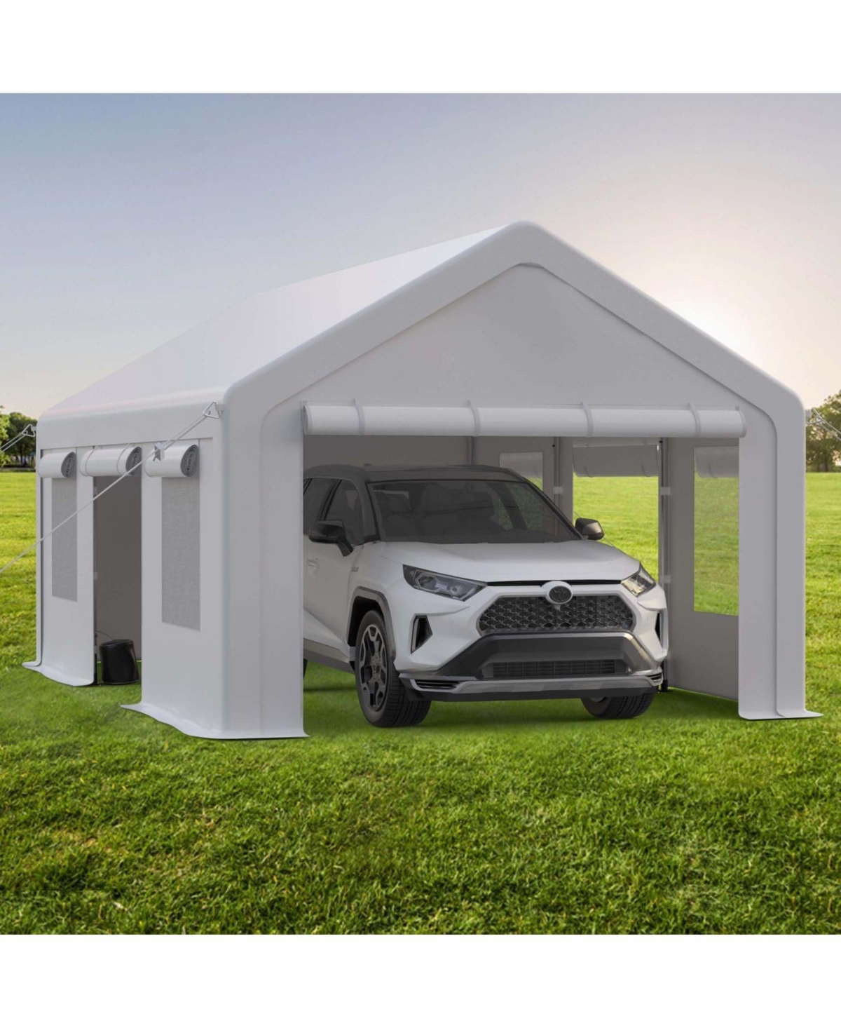 gaomon 10x20FT Portable Garage, 10'x20' Carport Heavy Duty, Galvanized Frame & 180 g Pe Waterproof Canopy, with 4 Doors (Included 2 Side Doors), and 4