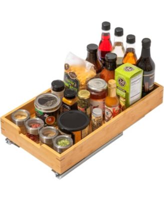 Bamboo Wooden Pull Out Cabinet Organizer with Heavy Duty Metal Rails and Bamboo Basket 11 x 20 In