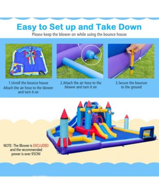Rocket Theme Inflatable Water Slide Park with 2 Slides Splash Pool & 1100W Blower