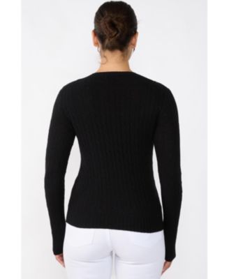 Women's 100% Cashmere Cable-knit Long Sleeve Pullover Crew Neck Sweater