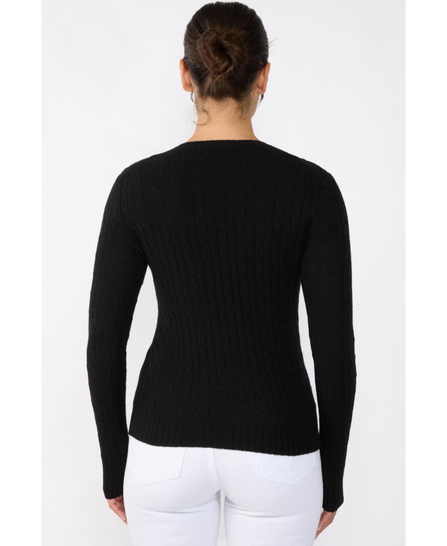 Women's 100% Cashmere Cable-knit Long Sleeve Pullover Crew Neck Sweater