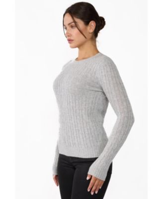 Women's 100% Cashmere Cable-knit Long Sleeve Pullover Crew Neck Sweater