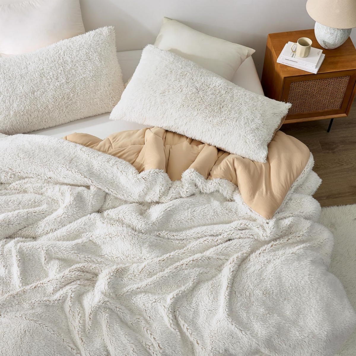 Snowy Owl on a S'Mores - Coma Inducer Oversized Comforter - White and Graham Cracker Tan