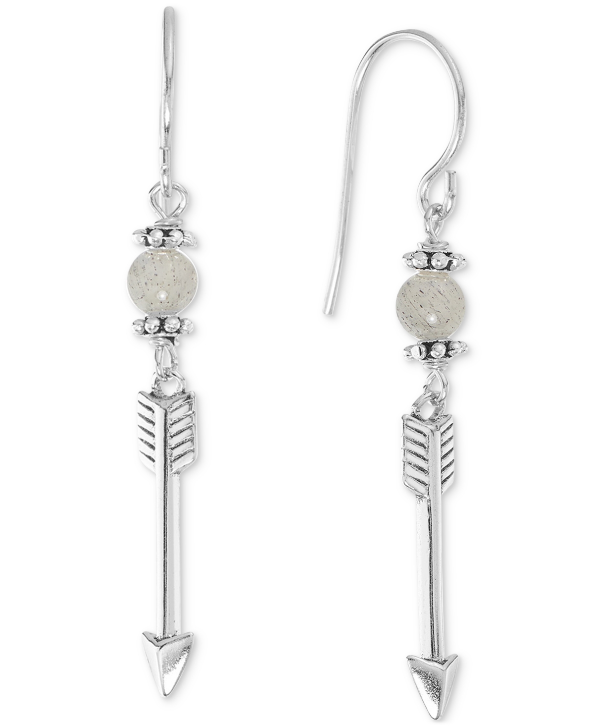 Macy's Stone Bead & Arrow Linear Drop Earrings In Sterling Silver In Labradorite