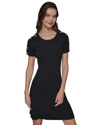 KARL LAGERFELD PARIS - Women's Ribbed Embellished-Button Dress