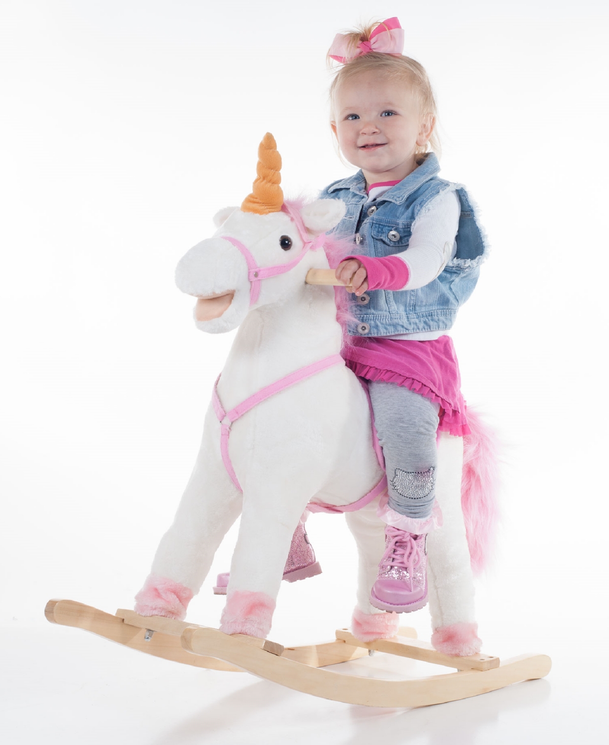 Trademark Global Happy Trails Ride On Unicorn Rocking Horse In White And Pink