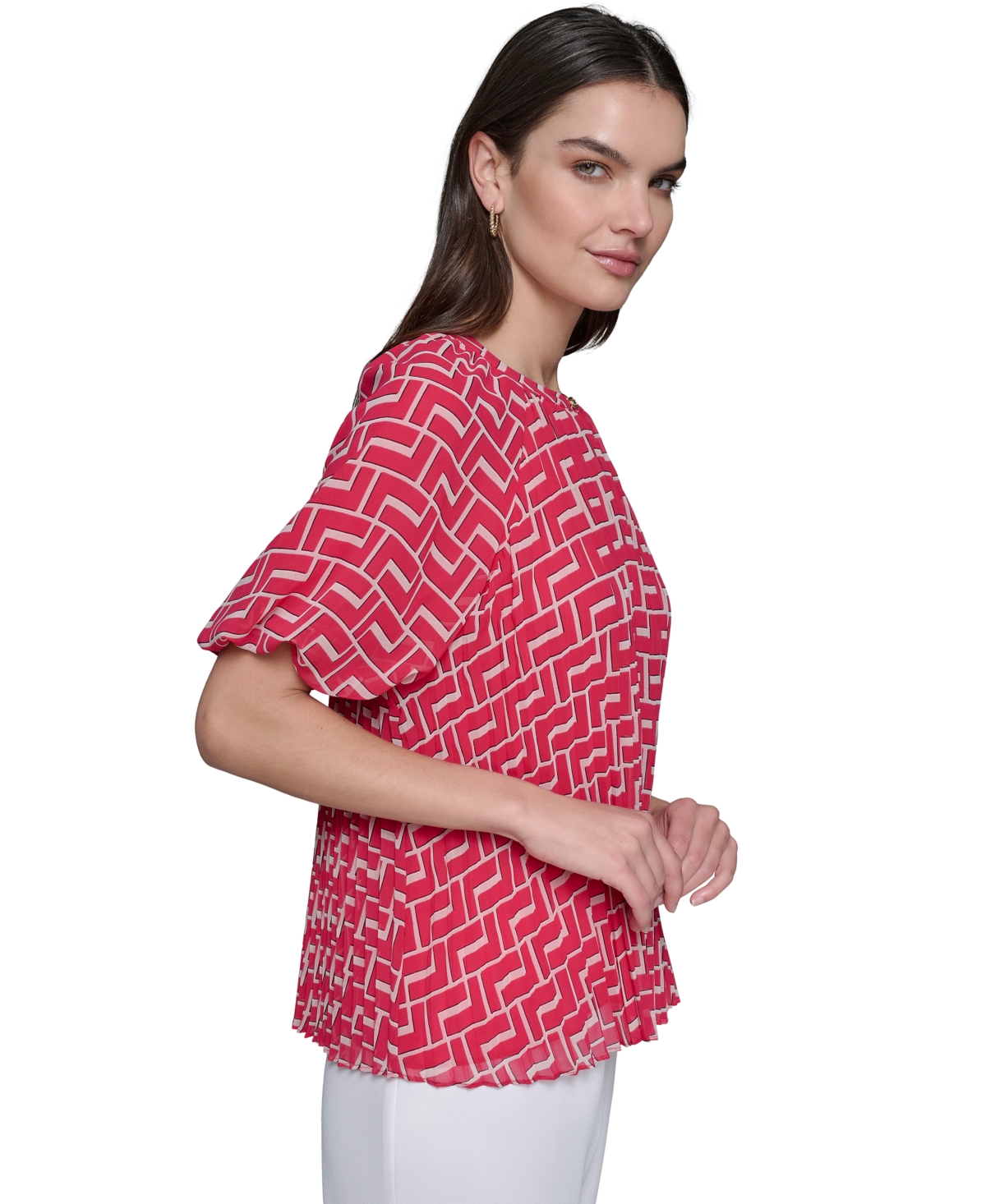 Karl Lagerfeld Paris Women's Printed Chiffon Pleated Top