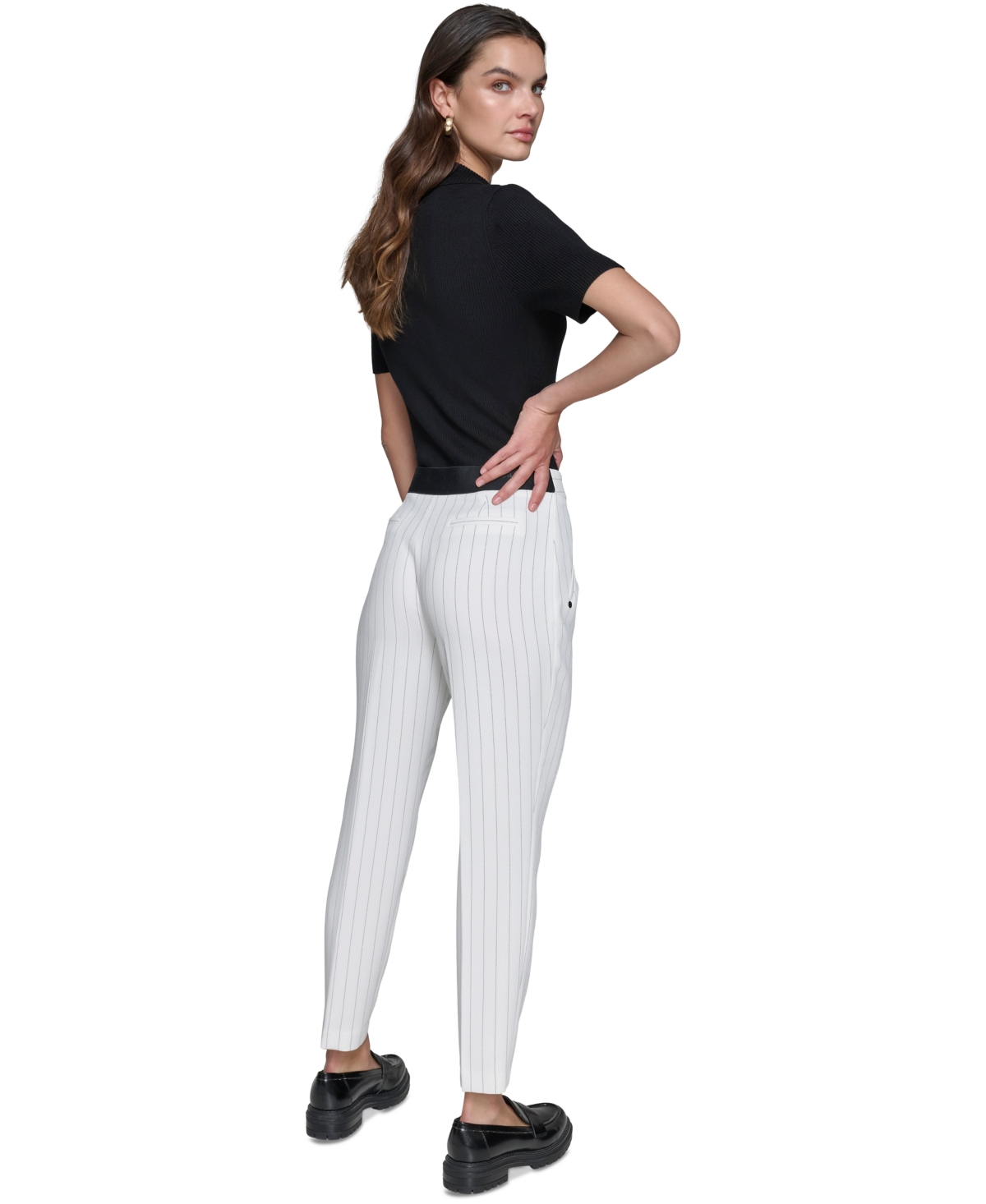 Karl Lagerfeld Paris Women's Slim Pinstripe Pants - White  Black
