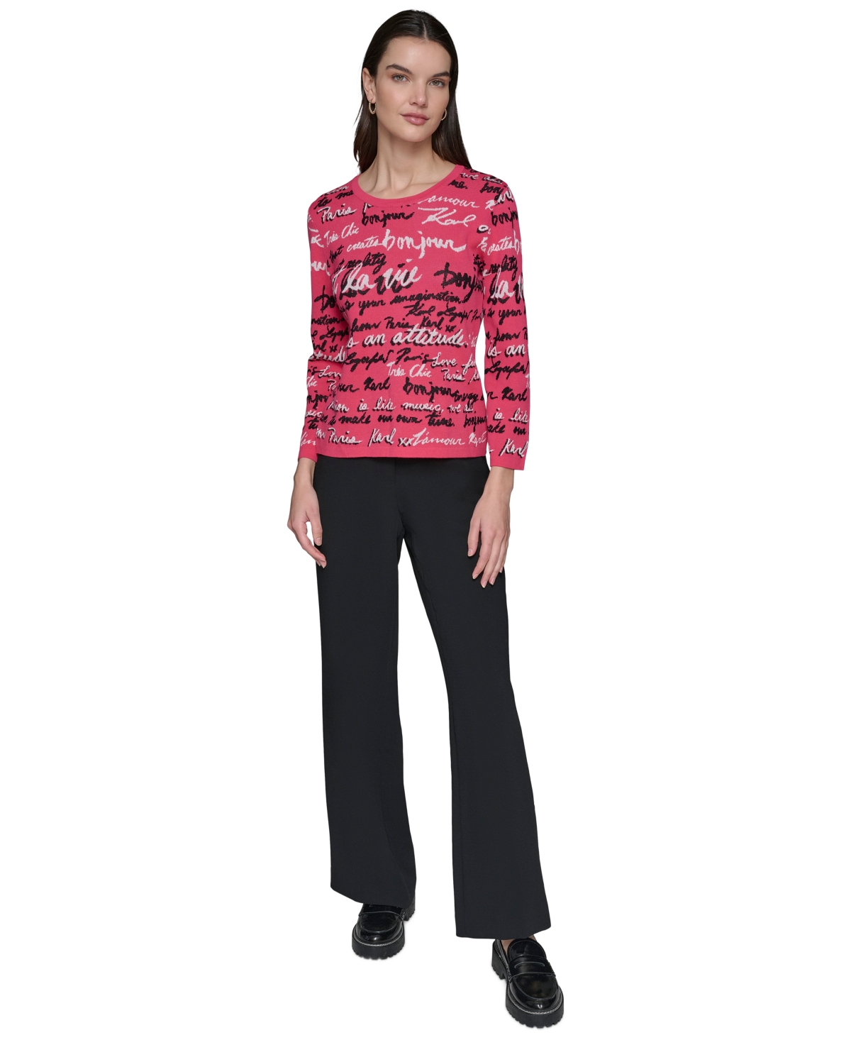 KARL LAGERFELD WOMEN'S ALLOVER SCRIPT SWEATER 