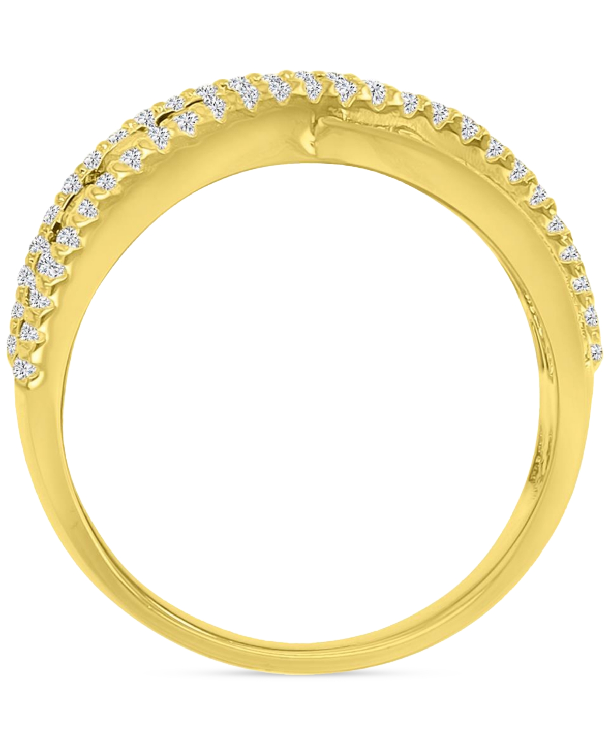 Macy's Simulated Emerald Nano & Cubic Zirconia Crossover Statement Ring In 14k Gold-plated Sterling Silver In White