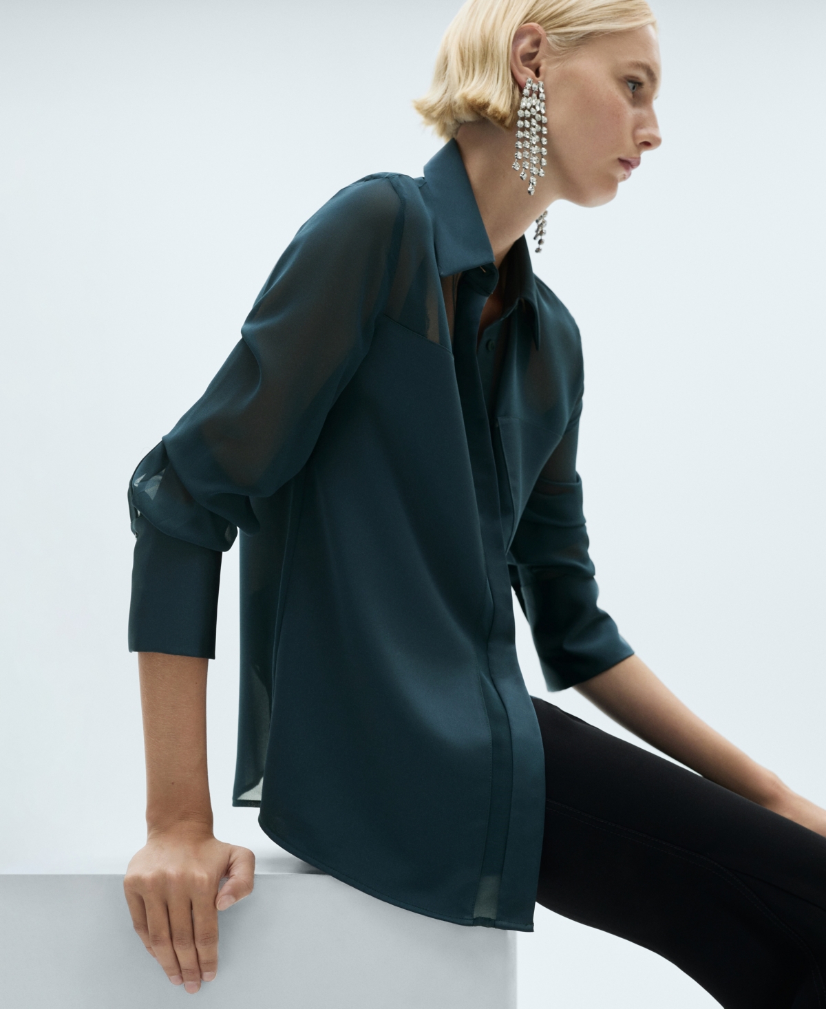 Mango Women's Concealed Buttons Detail Chiffon Shirt