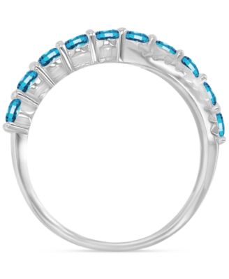 Blue & White Cubic Zirconia Crossover Statement Ring in Sterling Silver