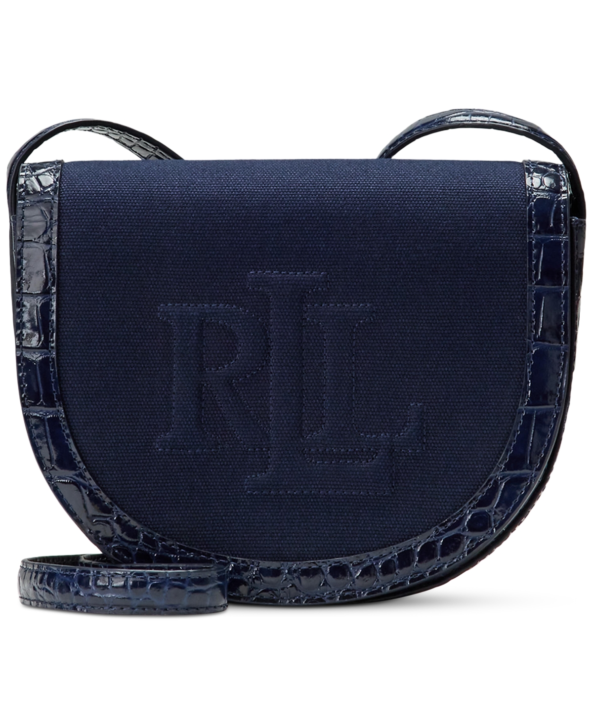 Ralph Lauren Witley Leather And Canvas Small Crossbody In Nvy,nvy