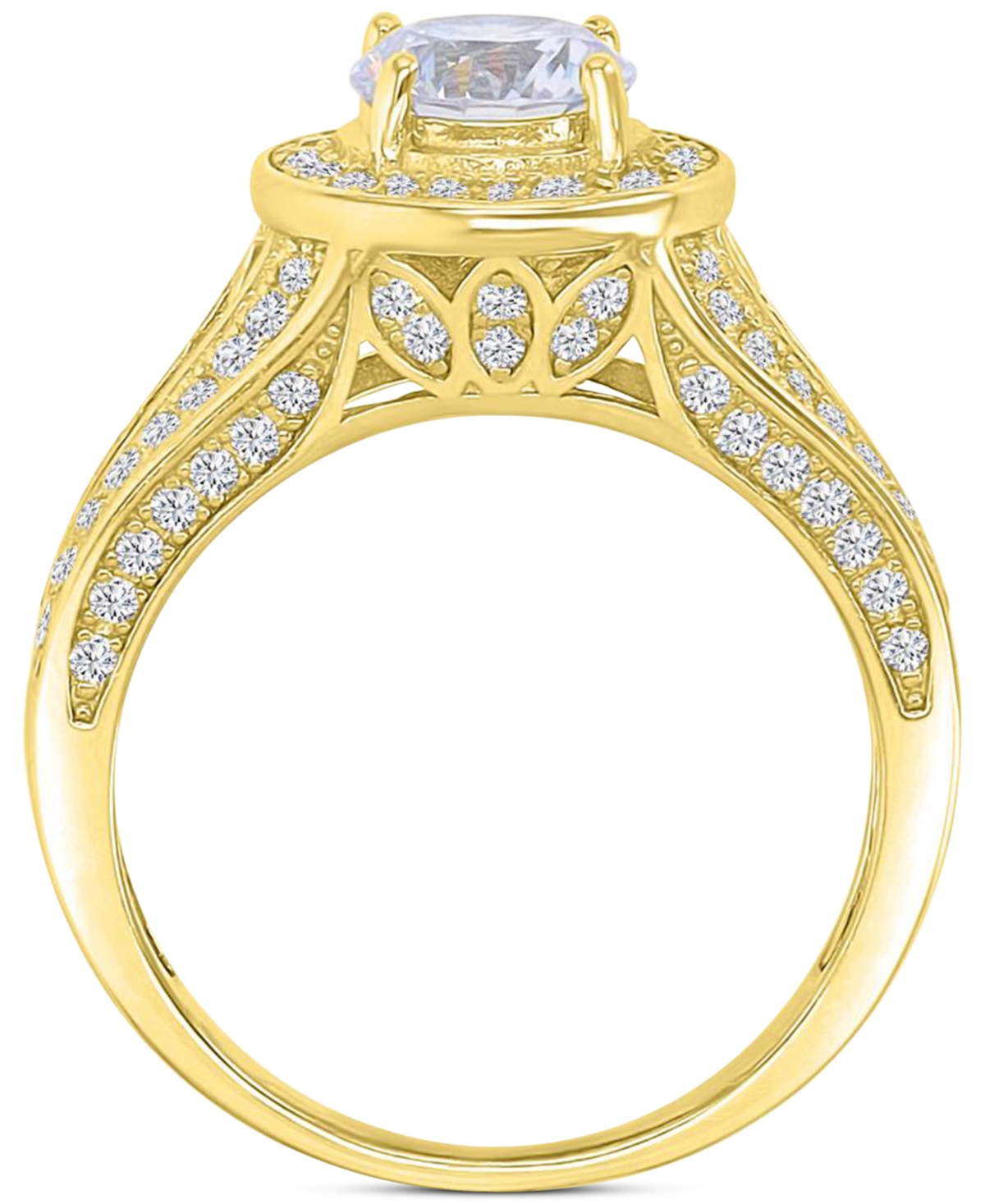 Macy's Cubic Zirconia Halo Tapered Split Shank Bridal Set In Gold