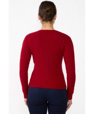 Women's 100% Cashmere V-Neck Sweater | Chuncky Cashmere Cable-knit Sweaters