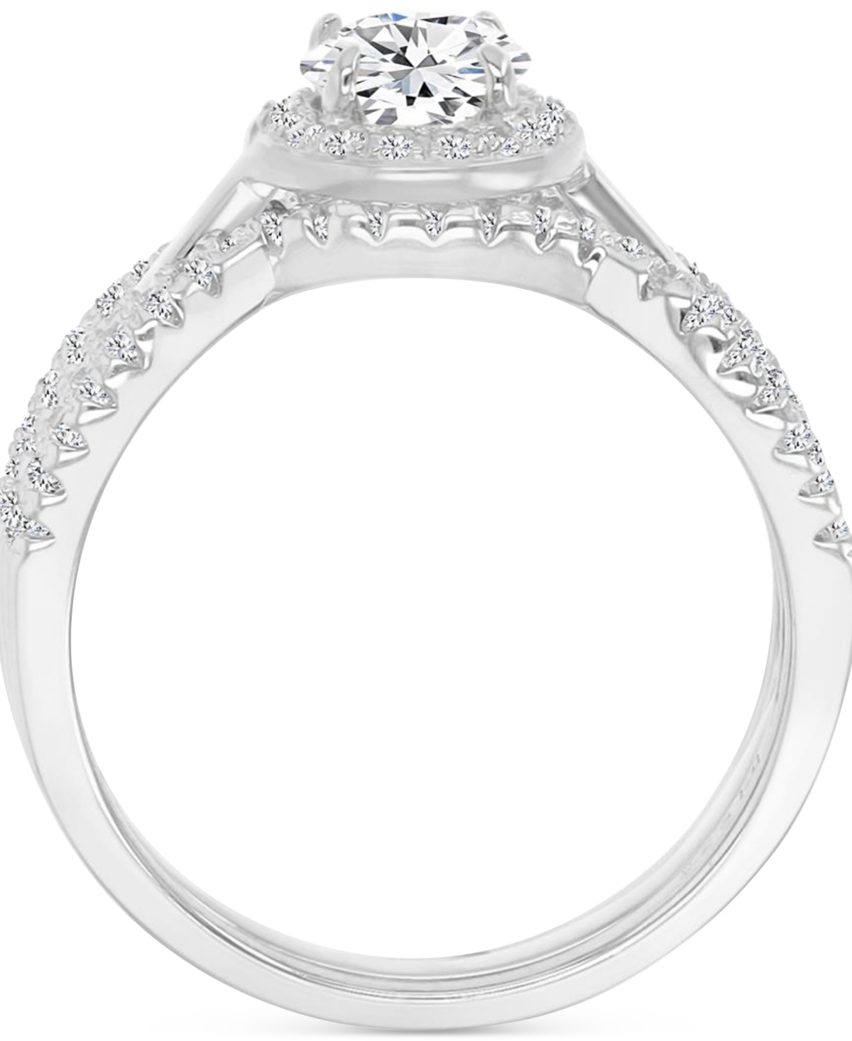 Macy's Cubic Zirconia Halo Solitaire Twist Style Stack-look Statement Ring In Silver