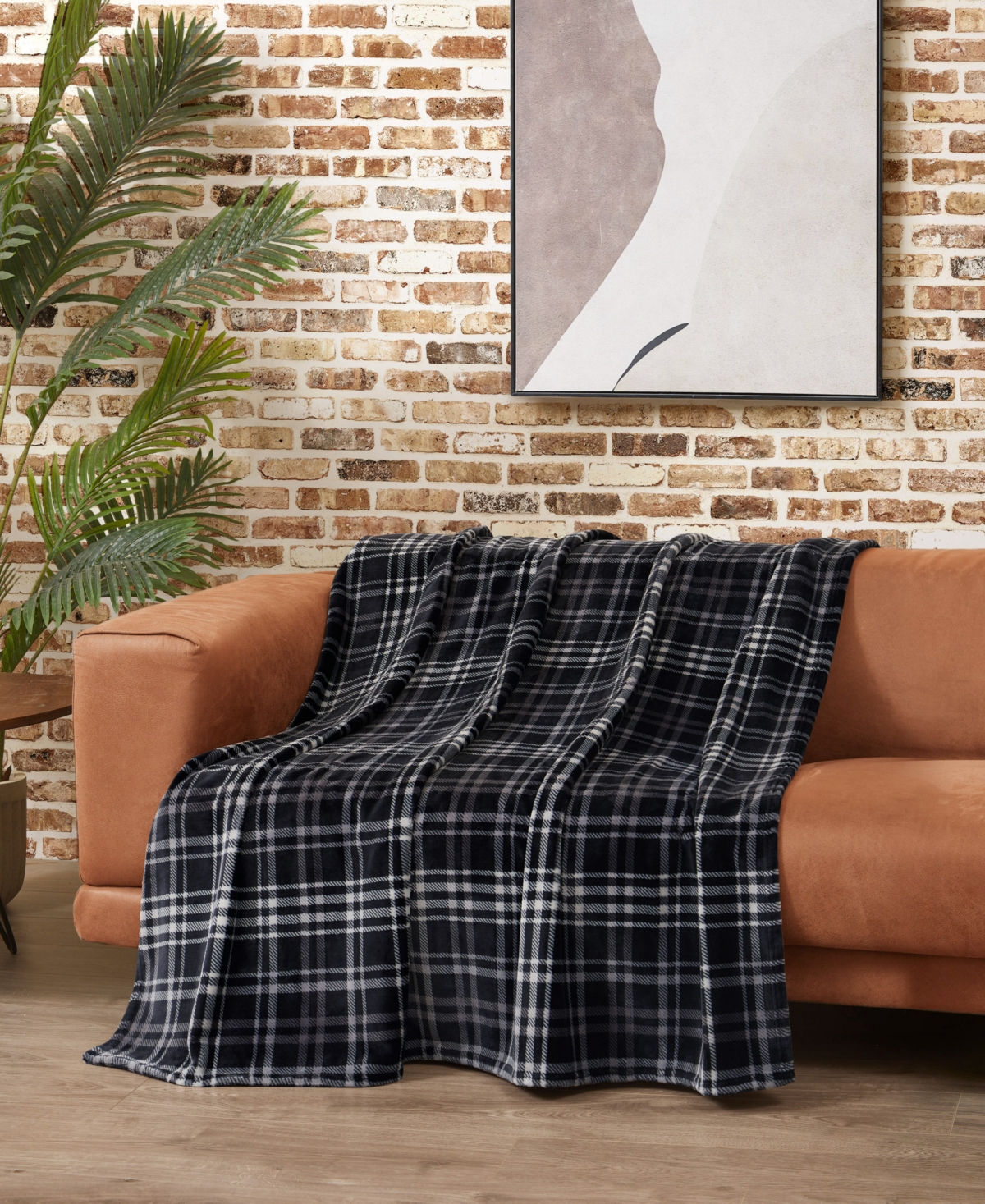 Lucky Brand Camper Plaid Cozy Plush Throw, 50" X 70" In Black