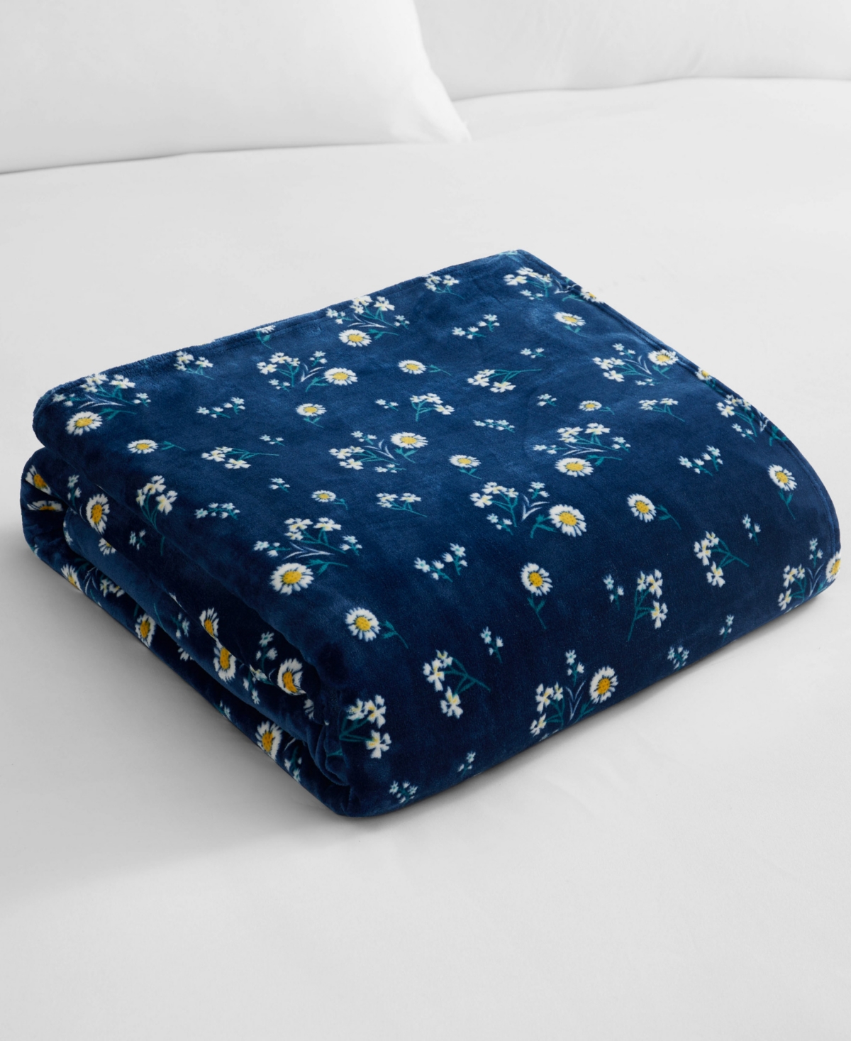 Shop Lucky Brand Daisy Floral Cozy Plush Blanket, Twin/twin Xl In Navy